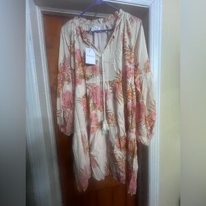 Floral Midi Dress in Pink and Cream